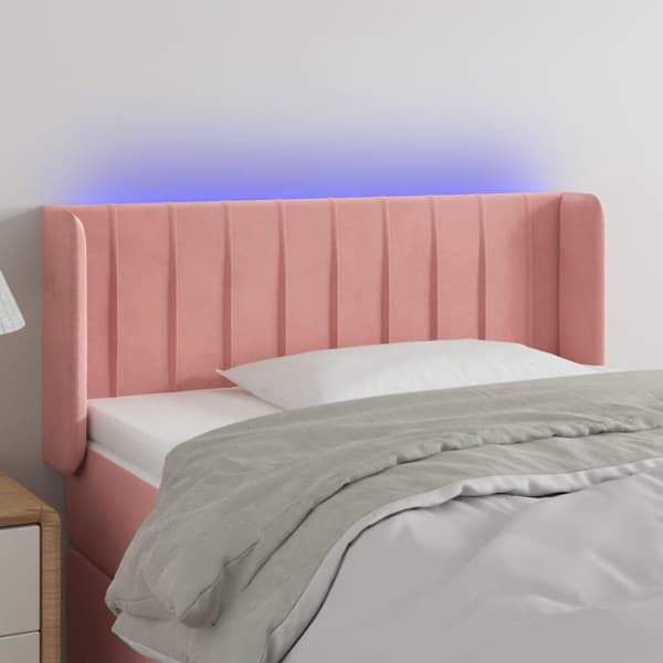 vidaXL sengegavl med LED-lys 83x16x78/88 cm fløjl lyserød