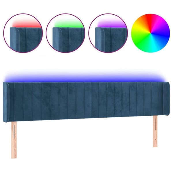 vidaXL sengegavl med LED-lys 203x16x78/88 cm fløjl mørkeblå