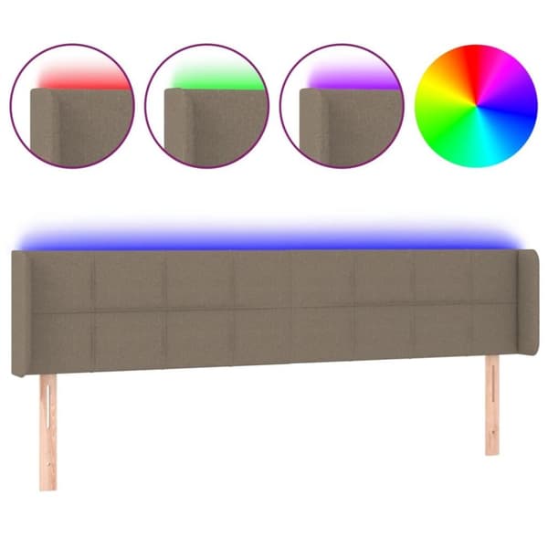 vidaXL sengegavl med LED-lys 203x16x78/88 cm stof gråbrun