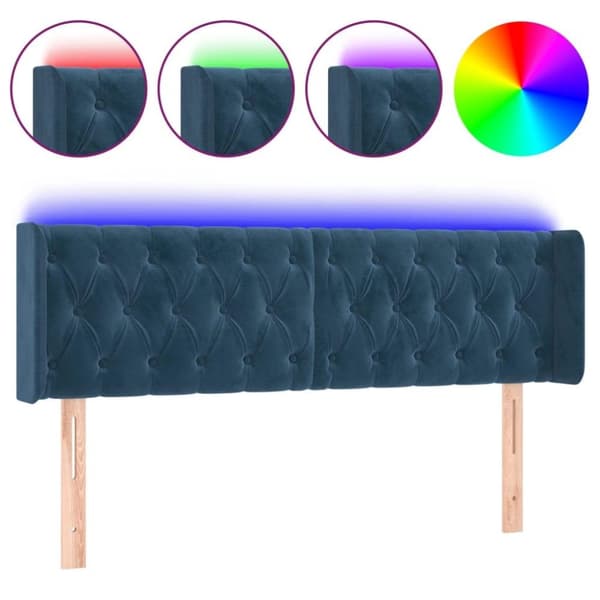 vidaXL sengegavl med LED-lys 147x16x78/88 cm fløjl mørkeblå