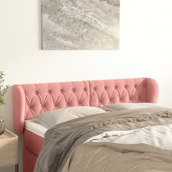 vidaXL sengegavl med kanter 147x23x78/88 cm fløjl lyserød