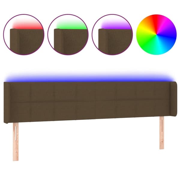 vidaXL sengegavl med LED-lys 163x16x78/88 cm stof mørkebrun