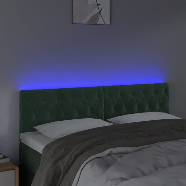 vidaXL sengegavl med LED-lys 144x7x78/88 cm velour mørkegrøn