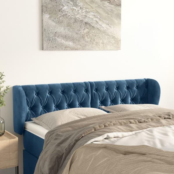 vidaXL sengegavl med kanter 147x23x78/88 cm fløjl mørkeblå