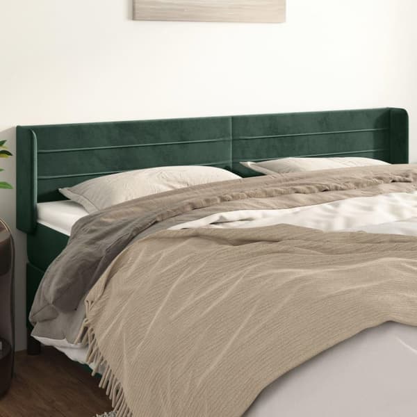 vidaXL sengegavl med kanter 183x16x78/88 cm fløjl mørkegrøn