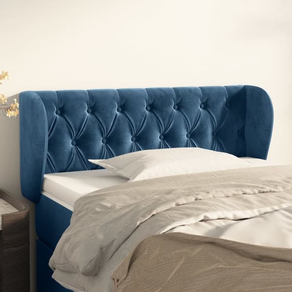 vidaXL sengegavl med kanter 103x23x78/88 cm fløjl mørkeblå