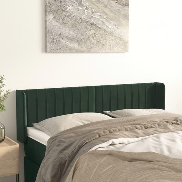 vidaXL sengegavl med kanter 147x16x78/88 cm fløjl mørkegrøn