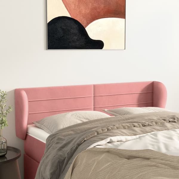 vidaXL sengegavl med kanter 147x23x78/88 cm fløjl lyserød