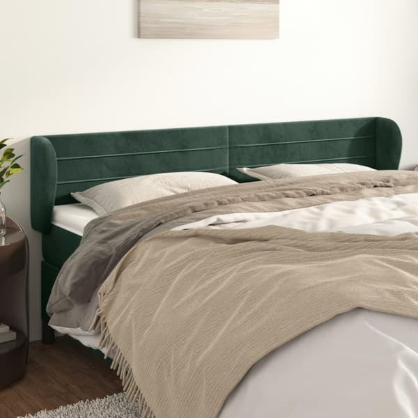 vidaXL sengegavl med kanter 183x23x78/88 cm fløjl mørkegrøn