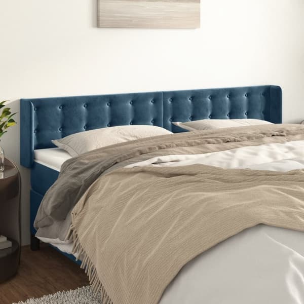 vidaXL sengegavl med kanter 183x16x78/88 cm fløjl mørkeblå