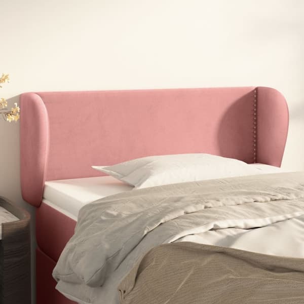 vidaXL sengegavl med kanter 103x23x78/88 cm fløjl lyserød