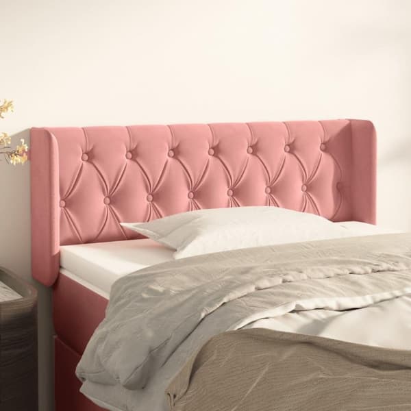 vidaXL sengegavl med kanter 103x16x78/88 cm fløjl lyserød