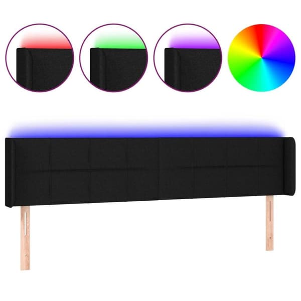 vidaXL sengegavl med LED-lys 203x16x78/88 cm stof sort