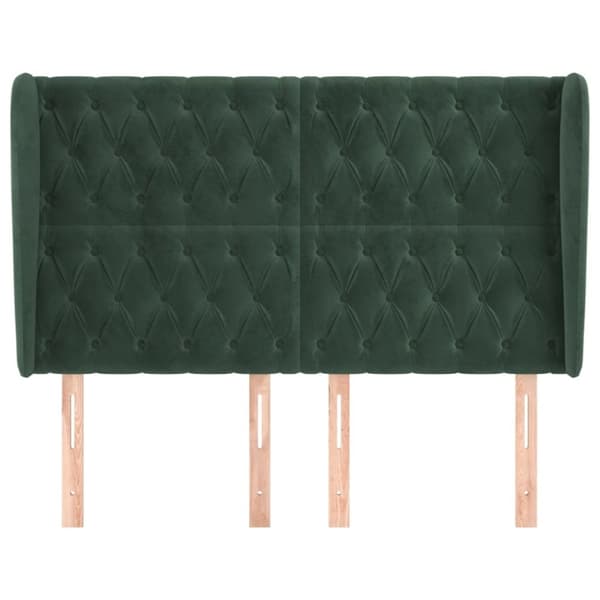 vidaXL sengegavl med kanter 147x23x118/128 cm fløjl mørkegrøn