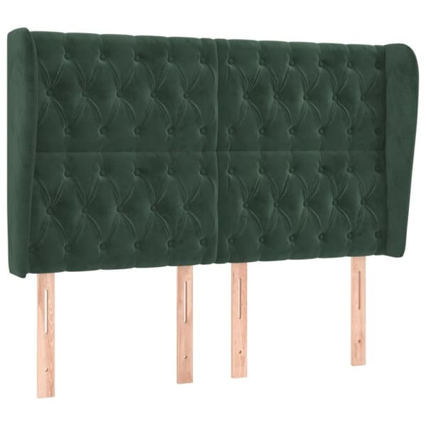 vidaXL sengegavl med kanter 147x23x118/128 cm fløjl mørkegrøn