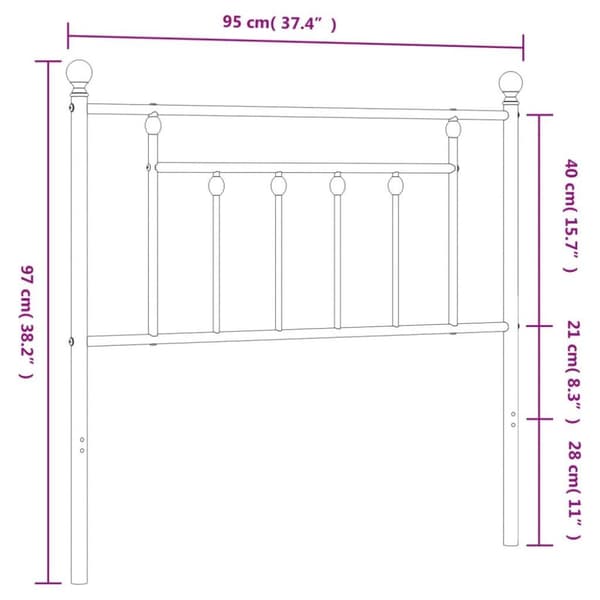 vidaXL Sengegavl i metall hvit 90 cm