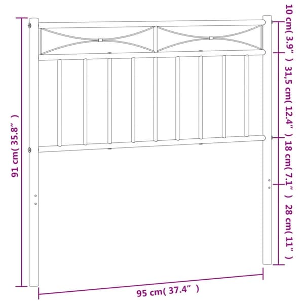 vidaXL Sengegavl i metall hvit 90 cm