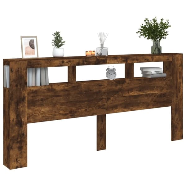 vidaXL Sengegavl med LED røkt eik 220x18,5x103,5 cm konstruert tre