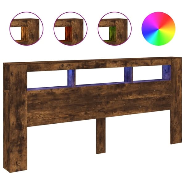 vidaXL Sengegavl med LED røkt eik 220x18,5x103,5 cm konstruert tre