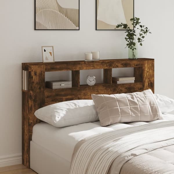 vidaXL Sängynpääty LED-valoilla savutammi 160x18,5x103,5 cm puu