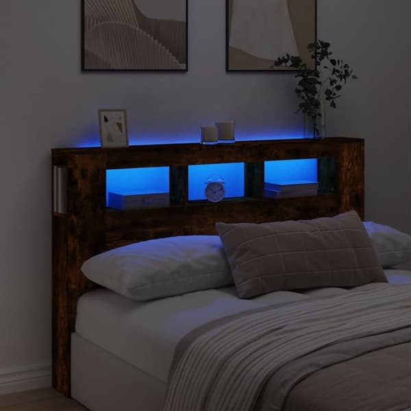 vidaXL Sängynpääty LED-valoilla savutammi 160x18,5x103,5 cm puu