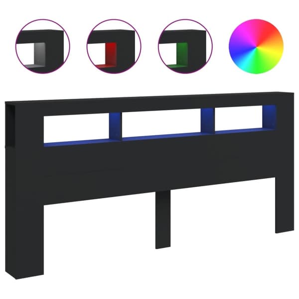 vidaXL Sengegavl med LED svart 220x18,5x103,5 cm konstruert tre