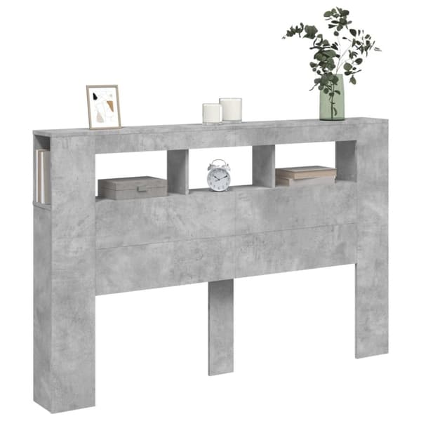 vidaXL Sängynpääty LED-valoilla betoninharmaa 160x18,5x103,5 cm puu