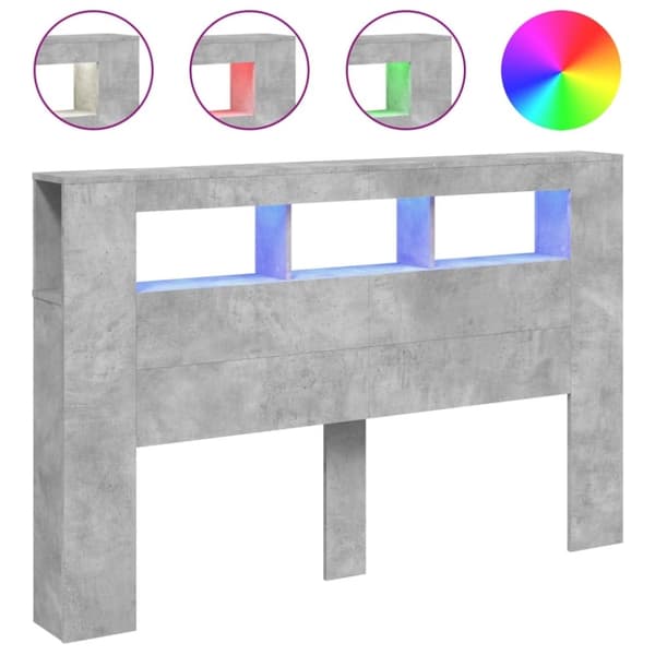 vidaXL Sängynpääty LED-valoilla betoninharmaa 160x18,5x103,5 cm puu