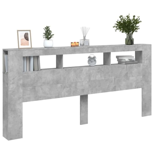 vidaXL Sängynpääty LED-valoilla betoninharmaa 220x18,5x103,5 cm puu