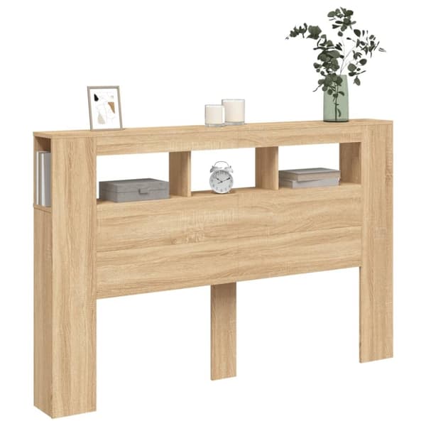 vidaXL sengegavl 160x18,5x103,5 cm LED-lys konstrueret træ sonoma-eg