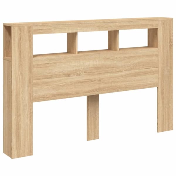 vidaXL sengegavl 160x18,5x103,5 cm LED-lys konstrueret træ sonoma-eg