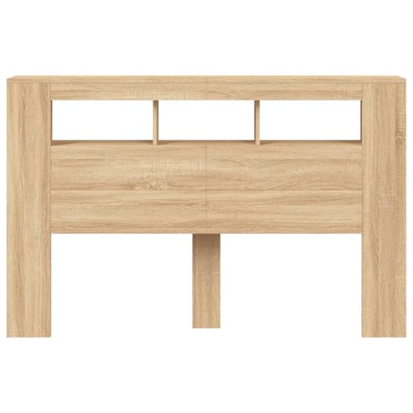 vidaXL sengegavl 160x18,5x103,5 cm LED-lys konstrueret træ sonoma-eg