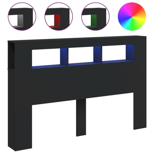 vidaXL Sängynpääty LED-valoilla musta 160x18,5x103,5 cm tekninen puu