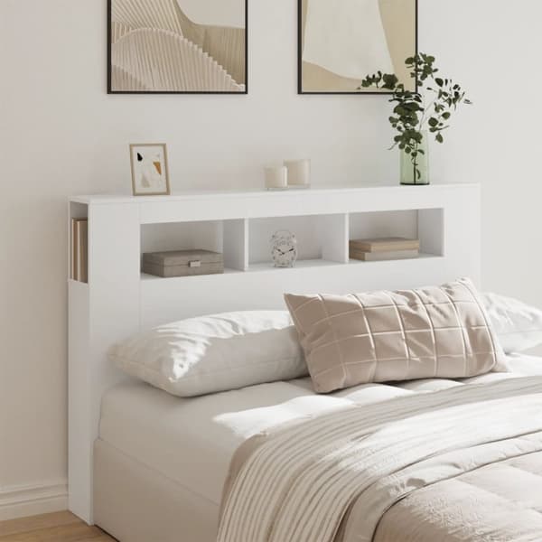 vidaXL Sengegavl med LED hvit 160x18,5x103,5 cm konstruert tre