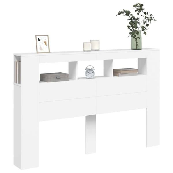 vidaXL Sengegavl med LED hvit 160x18,5x103,5 cm konstruert tre