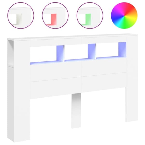 vidaXL Sengegavl med LED hvit 160x18,5x103,5 cm konstruert tre