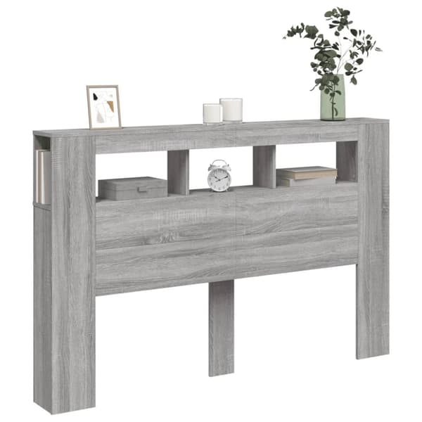 vidaXL Sängynpääty LED-valoilla harmaa Sonoma 160x18,5x103,5 cm puu