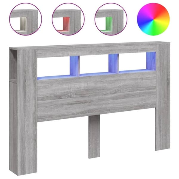 vidaXL Sängynpääty LED-valoilla harmaa Sonoma 160x18,5x103,5 cm puu