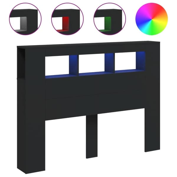 vidaXL Sänggavel LED svart 140x18,5x103,5 cm konstruerat trä