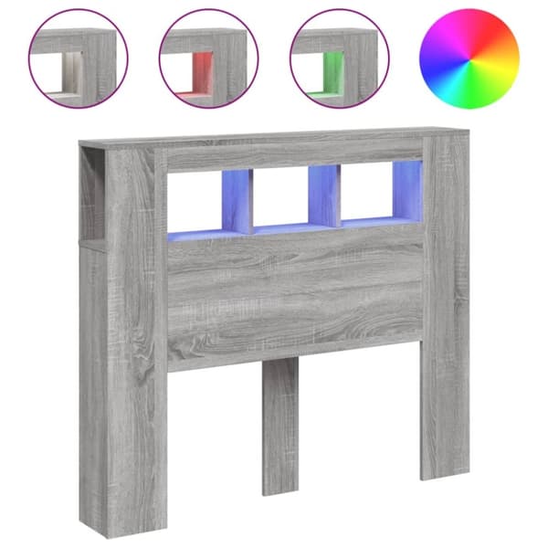 vidaXL Sengegavl med LED grå sonoma 120x18,5x103,5 cm konstruert tre