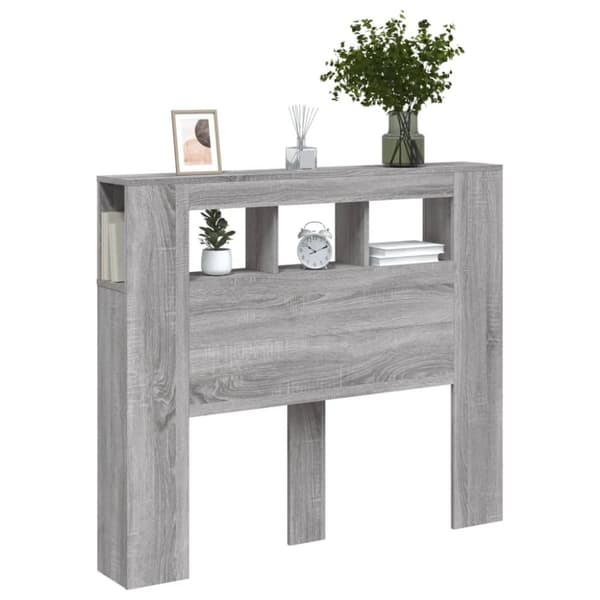 vidaXL sengegavl 120x18,5x103,5 cm LED-lys konstrueret træ grå sonoma