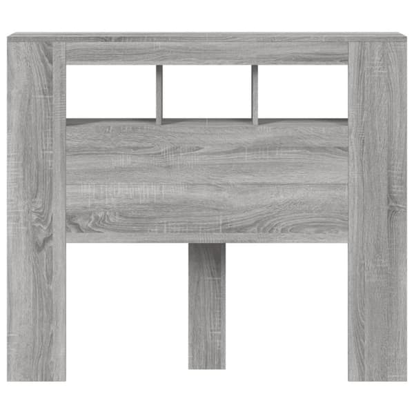 vidaXL sengegavl 120x18,5x103,5 cm LED-lys konstrueret træ grå sonoma