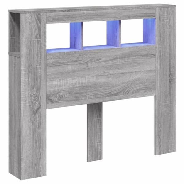vidaXL sengegavl 120x18,5x103,5 cm LED-lys konstrueret træ grå sonoma