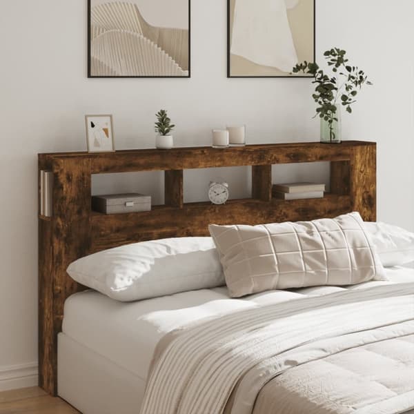 vidaXL Sengegavl med LED røkt eik 180x18,5x103,5 cm konstruert tre