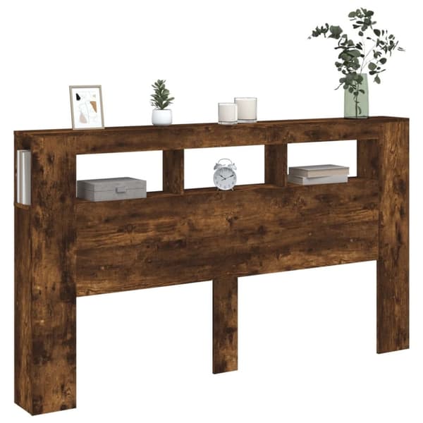 vidaXL Sengegavl med LED røkt eik 180x18,5x103,5 cm konstruert tre