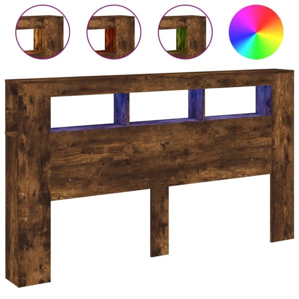 vidaXL Sengegavl med LED røkt eik 180x18,5x103,5 cm konstruert tre