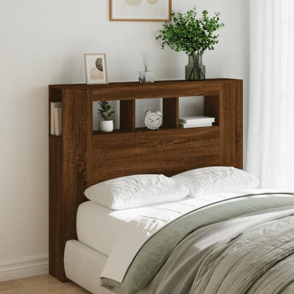 vidaXL Sengegavl med LED brun eik 120x18,5x103,5 cm konstruert tre
