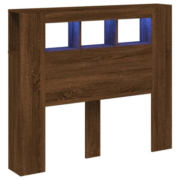 vidaXL Sengegavl med LED brun eik 120x18,5x103,5 cm konstruert tre