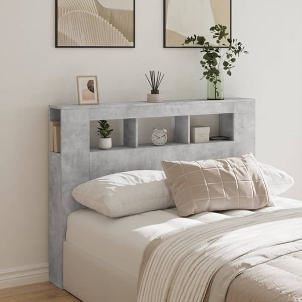 vidaXL Sengegavl med LED betonggrå 140x18,5x103,5 cm konstruert tre