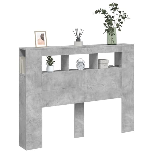 vidaXL Sengegavl med LED betonggrå 140x18,5x103,5 cm konstruert tre